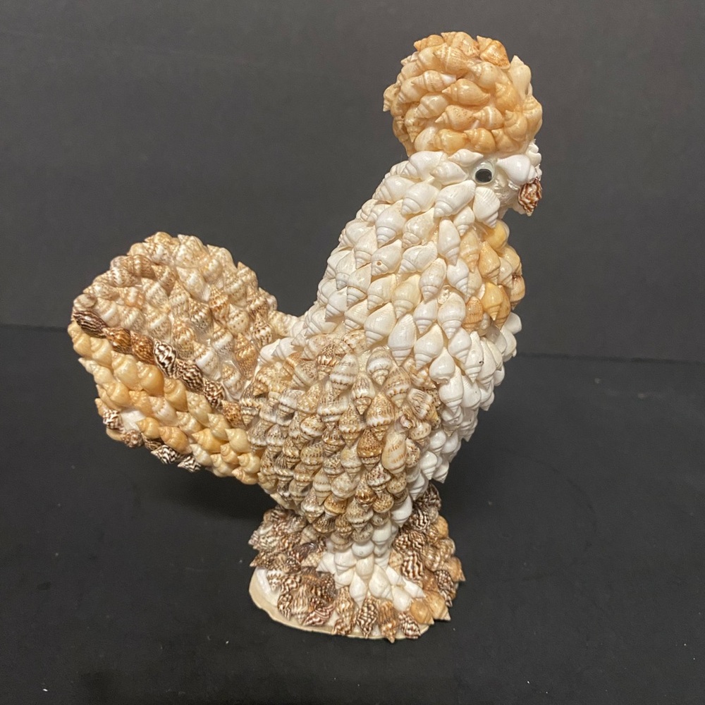 Vintage Folk Art  Rooster Figurine Crafted With Sea Shells.